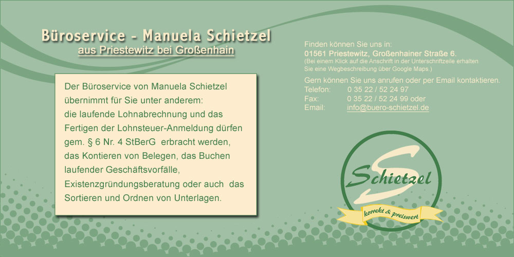 Herzlich willkommen beim Broservice Manuela Schietzel aus Priestewitz bei Groenhain